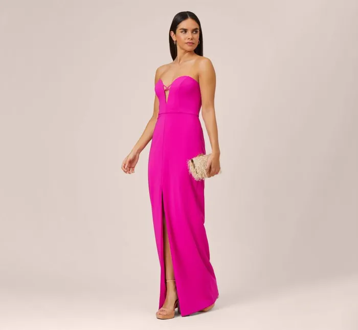 Long Dresses Womens Adrianna Papell Stretch Crepe Long Column Gown With Sweetheart Neckline In Magenta