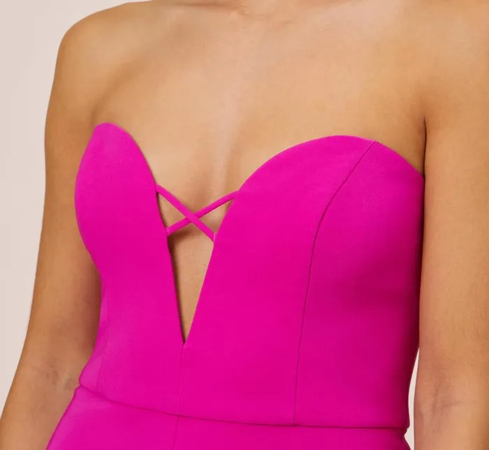 Long Dresses Womens Adrianna Papell Stretch Crepe Long Column Gown With Sweetheart Neckline In Magenta