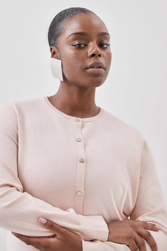 Loungewear Women Karen Millen Plus Size Viscose Blend Knit Crew Neck Cardigan Soft Pink