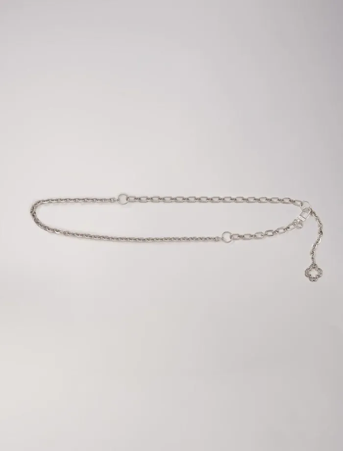 Maje Belts Womens Clover Logo Chain Belt Silver