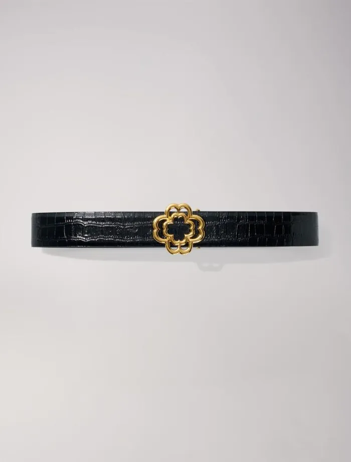 Maje Belts Womens Croceffect Leather Double M Belt Black