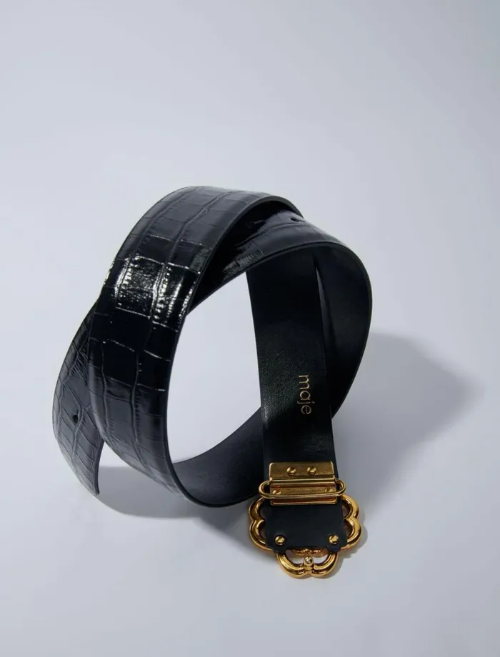 Maje Belts Womens Croceffect Leather Double M Belt Black Maje Belts Womens Croceffect Leather Double M Belt Black
