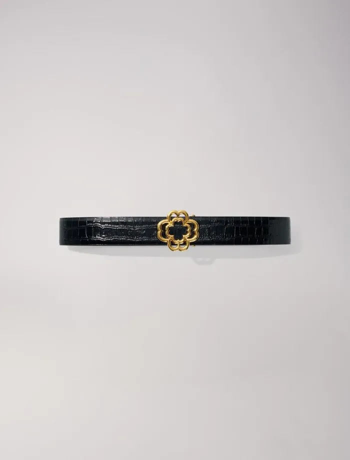 Maje Belts Womens Croceffect Leather Double M Belt Black Maje Belts Womens Croceffect Leather Double M Belt Black