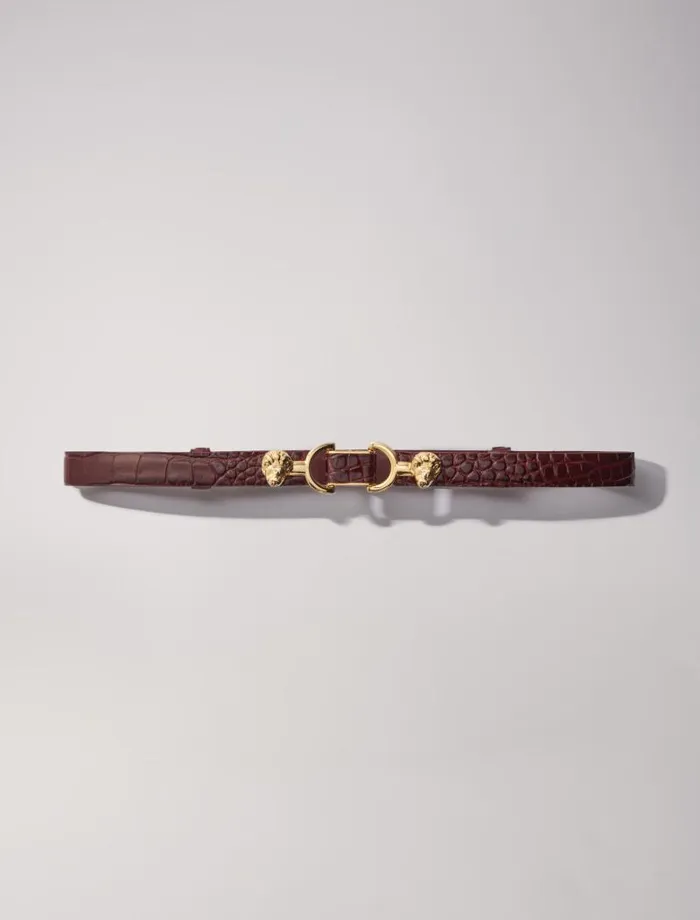 Maje Belts Womens Thin Leather Belt With Lion Bit Burgundy