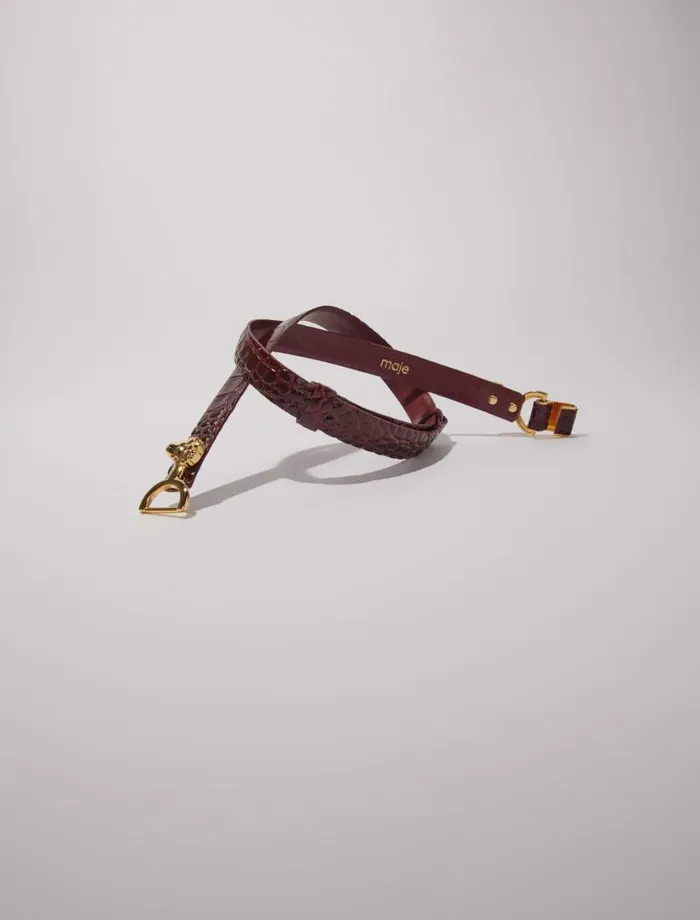 Maje Belts Womens Thin Leather Belt With Lion Bit Burgundy