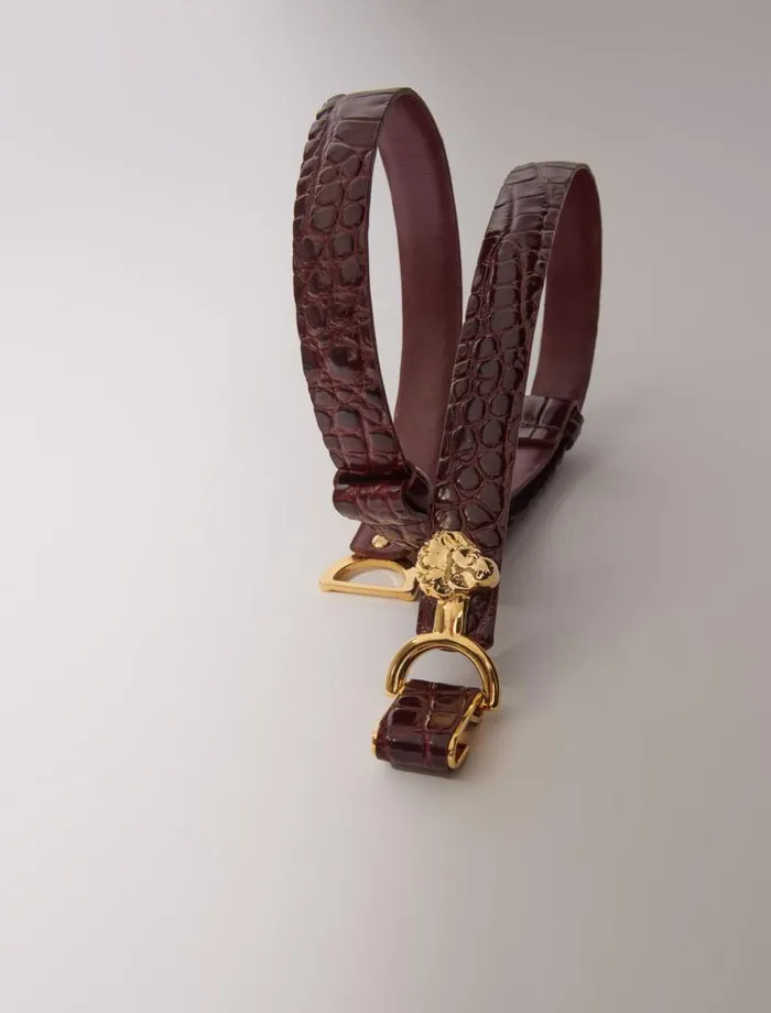 Maje Belts Womens Thin Leather Belt With Lion Bit Burgundy