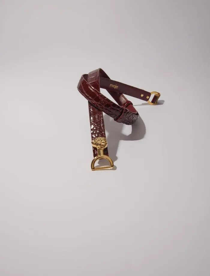 Maje Belts Womens Thin Leather Belt With Lion Bit Burgundy