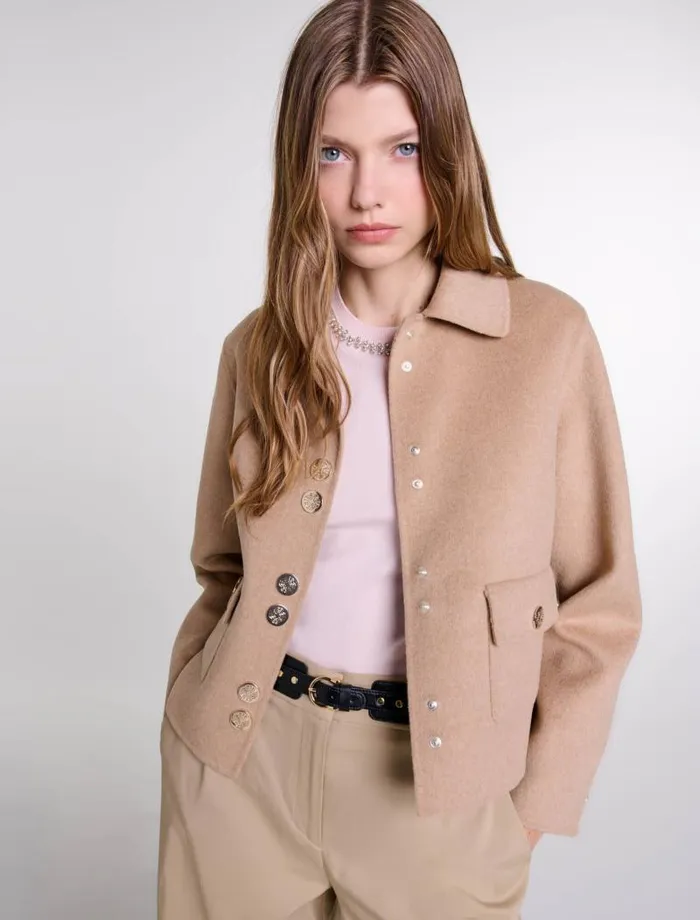 Maje Blazers and Jackets Womens Doublesided Jacket Camel