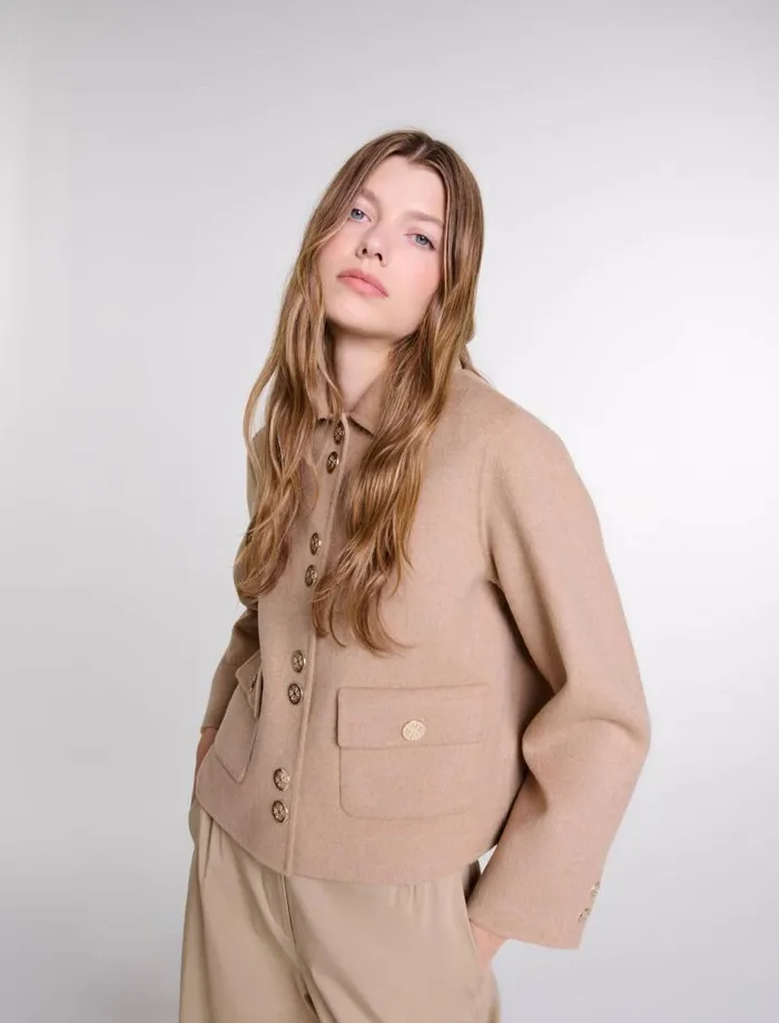 Maje Blazers and Jackets Womens Doublesided Jacket Camel