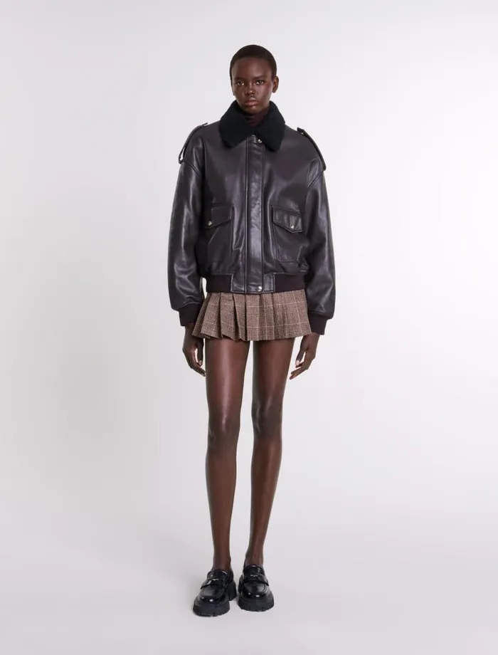 Maje Blazers and Jackets Womens Oversized Leather Jacket Brown