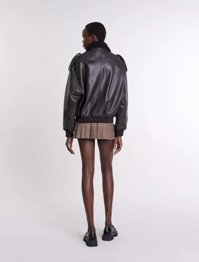 Maje Blazers and Jackets Womens Oversized Leather Jacket Brown