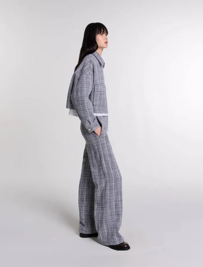 Maje Blazers and Jackets Womens Short Tweed Jacket Grey