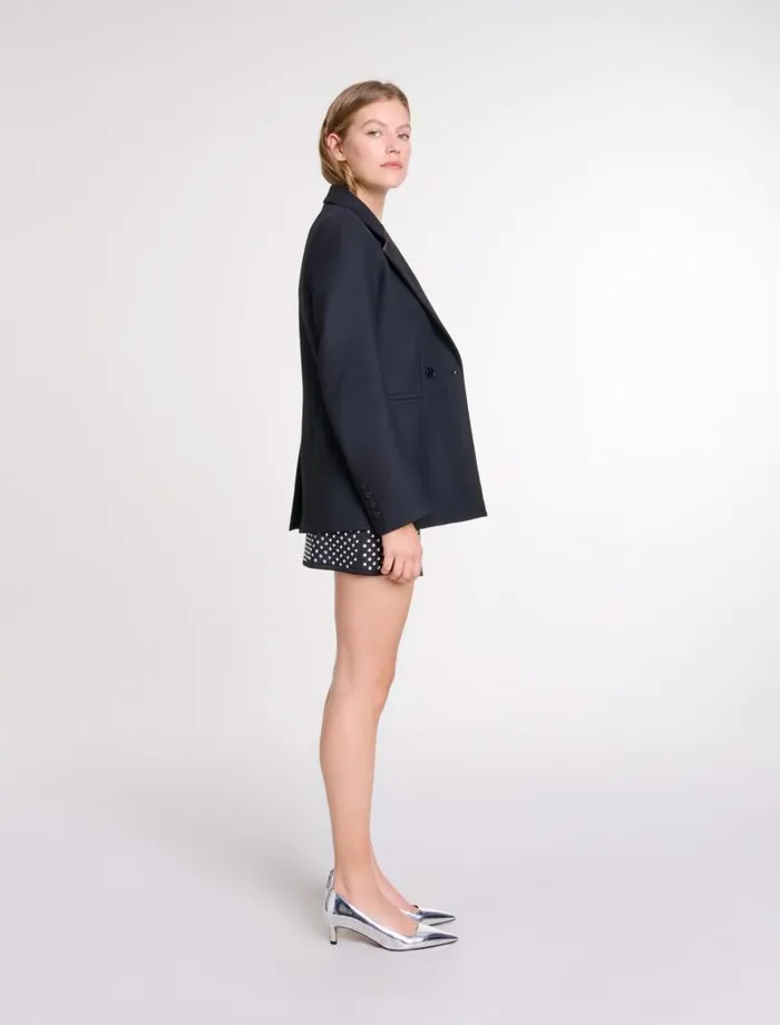 Maje Blazers and Jackets Womens Suit Jacket With Brooch Black