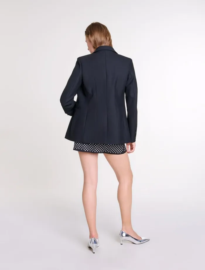 Maje Blazers and Jackets Womens Suit Jacket With Brooch Black