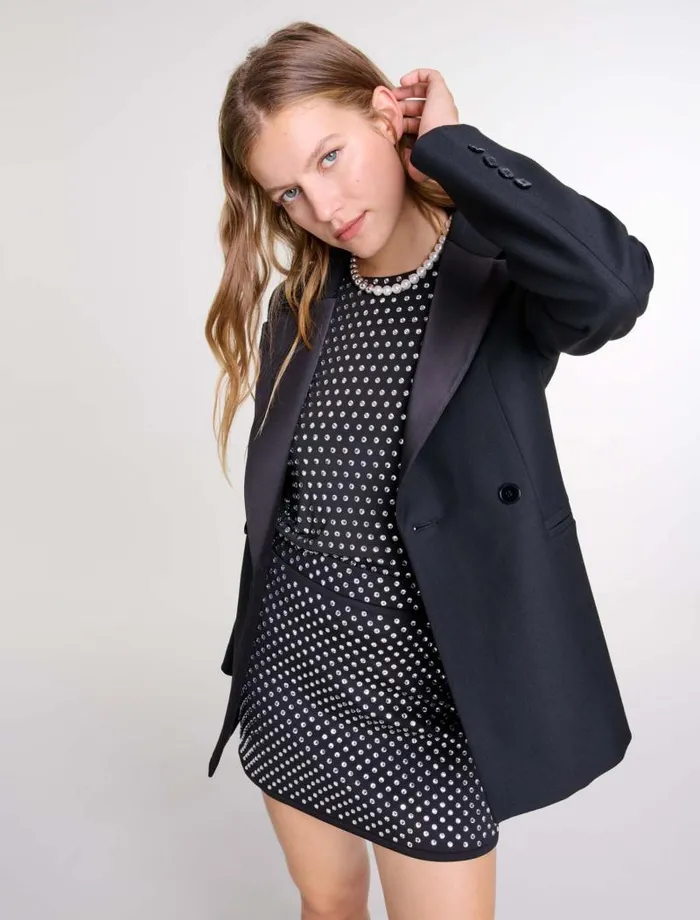 Maje Blazers and Jackets Womens Suit Jacket With Brooch Black