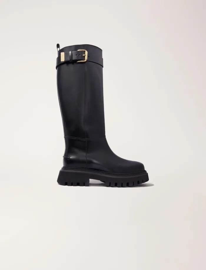 Maje Booties and Boots Womens Buckled Leather Boots Black
