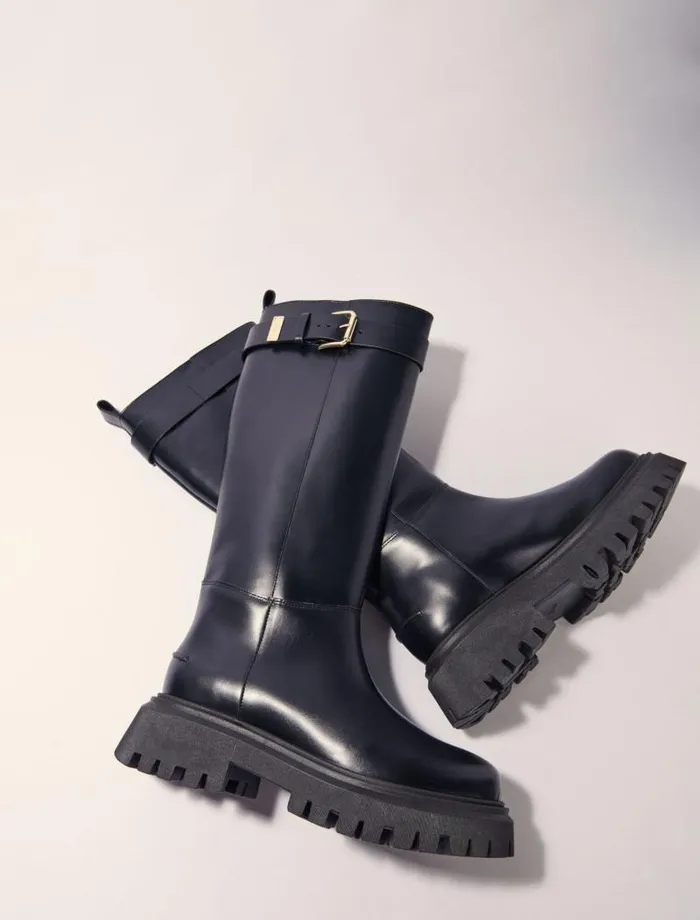 Maje Booties and Boots Womens Buckled Leather Boots Black