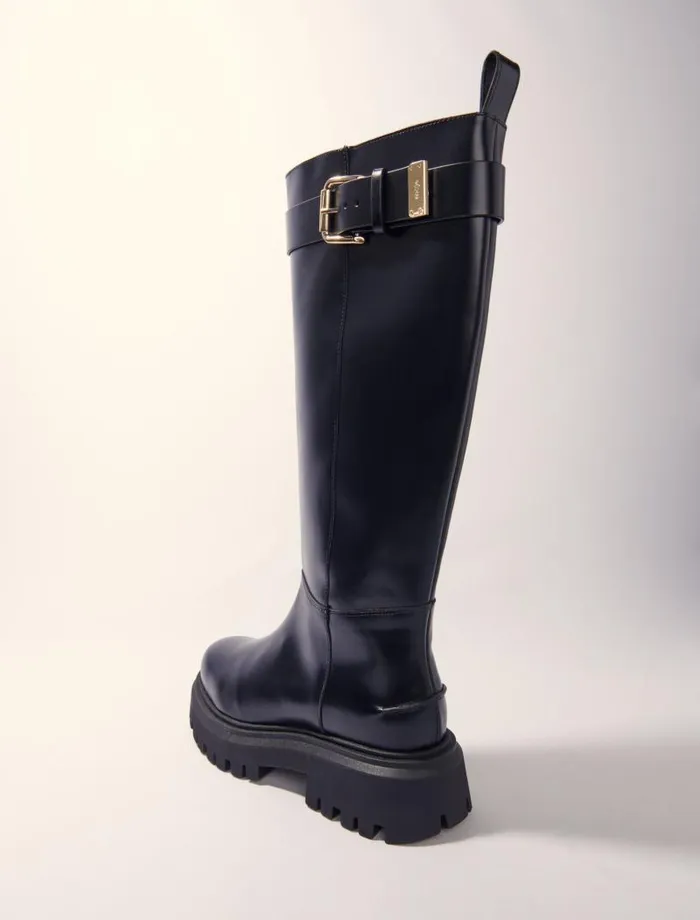Maje Booties and Boots Womens Buckled Leather Boots Black