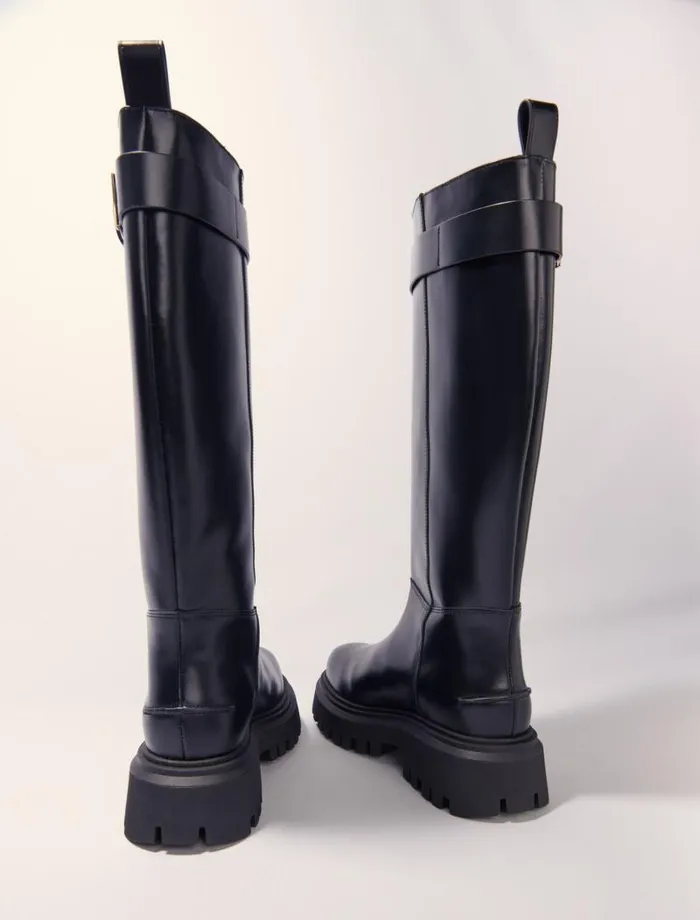 Maje Booties and Boots Womens Buckled Leather Boots Black