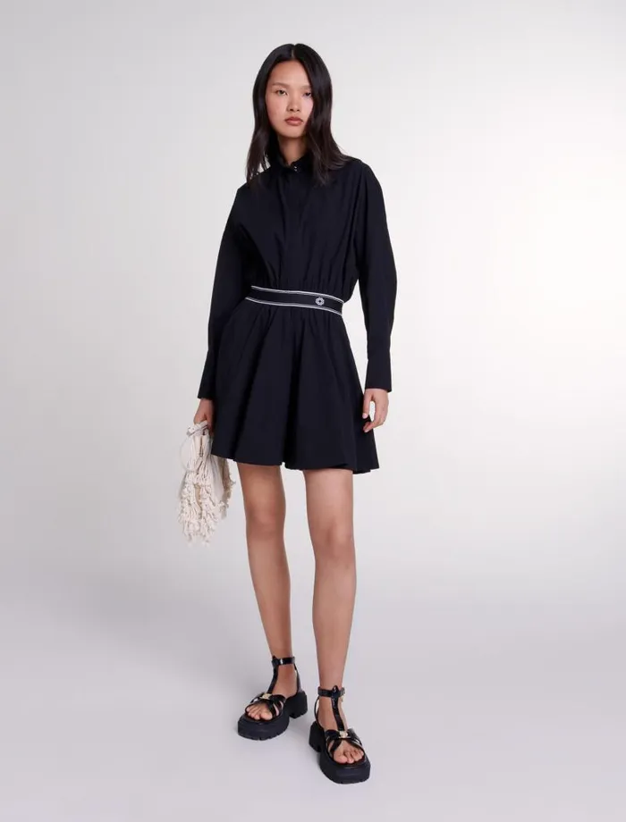 Maje Dresses Womens Short Elasticated Shirt Dress Black