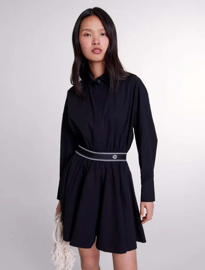 Maje Dresses Womens Short Elasticated Shirt Dress Black