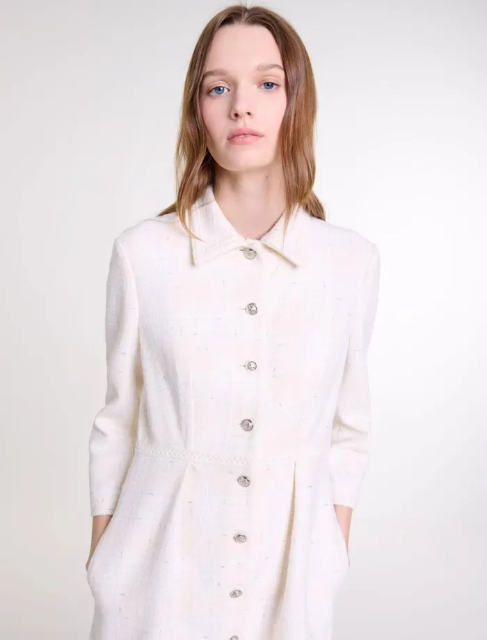 Maje Dresses Womens Short Tweed Dress Ecru