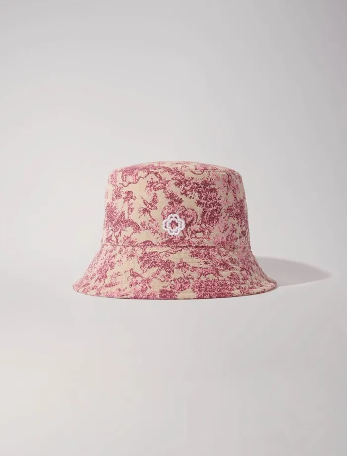 Maje Hats Womens Patterned Cotton Bucket Hat Pink Jungle Canvas