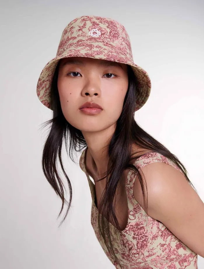 Maje Hats Womens Patterned Cotton Bucket Hat Pink Jungle Canvas