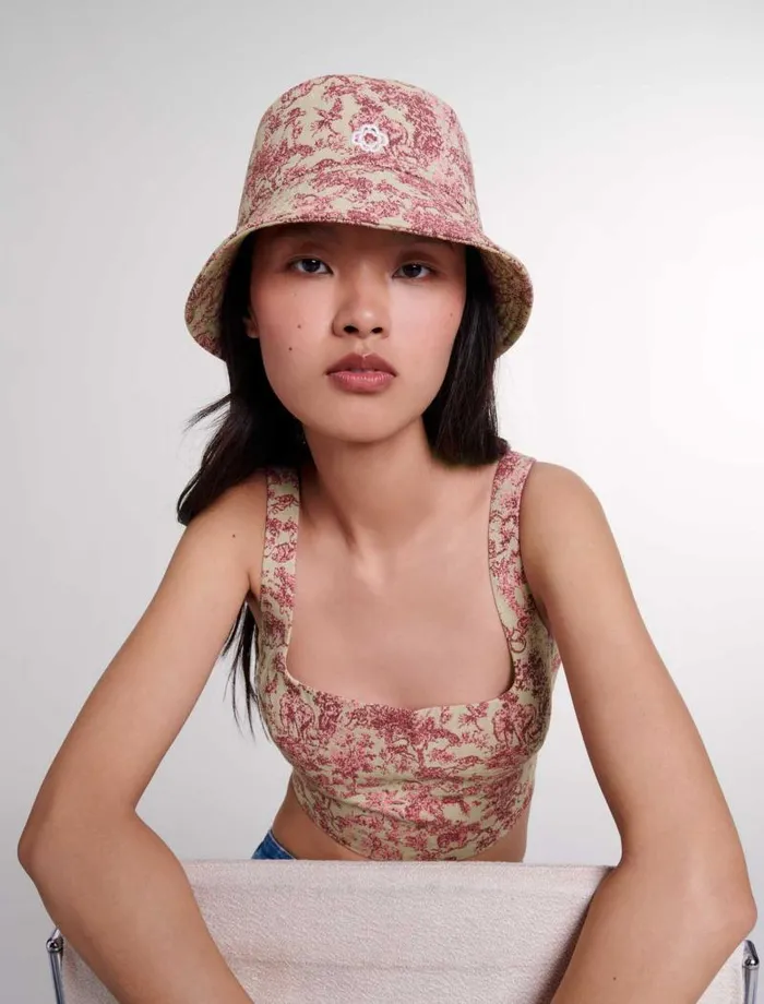 Maje Hats Womens Patterned Cotton Bucket Hat Pink Jungle Canvas