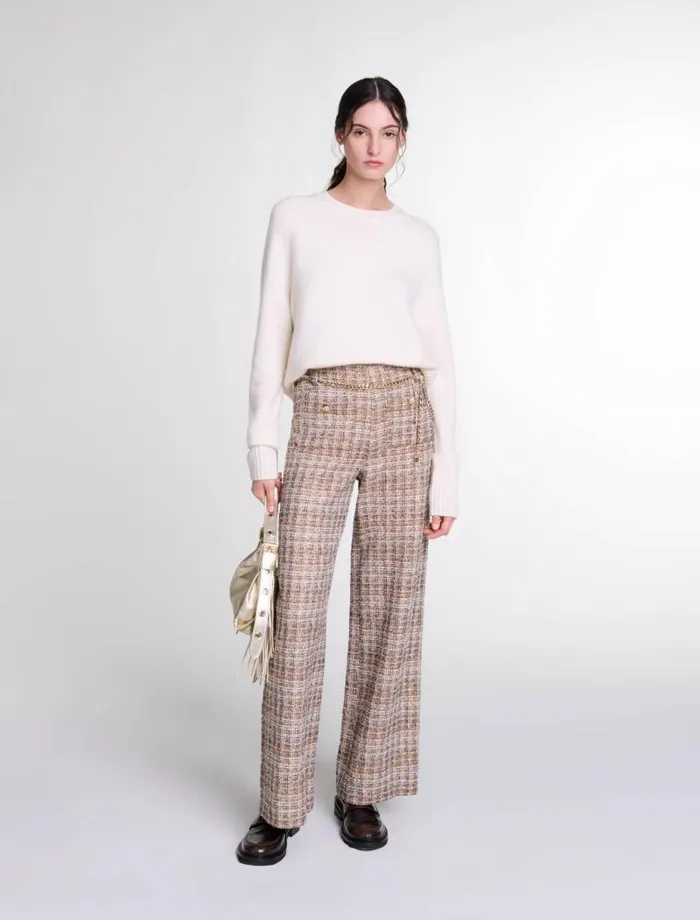 Maje Pants and Jeans Womens Tweed Trousers Brown