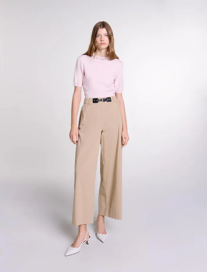 Maje Pants and Jeans Womens Wideleg Cotton Trousers Light Beige