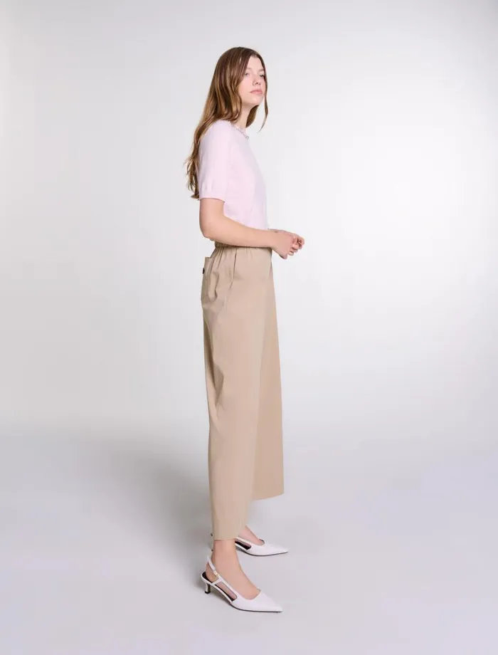 Maje Pants and Jeans Womens Wideleg Cotton Trousers Light Beige