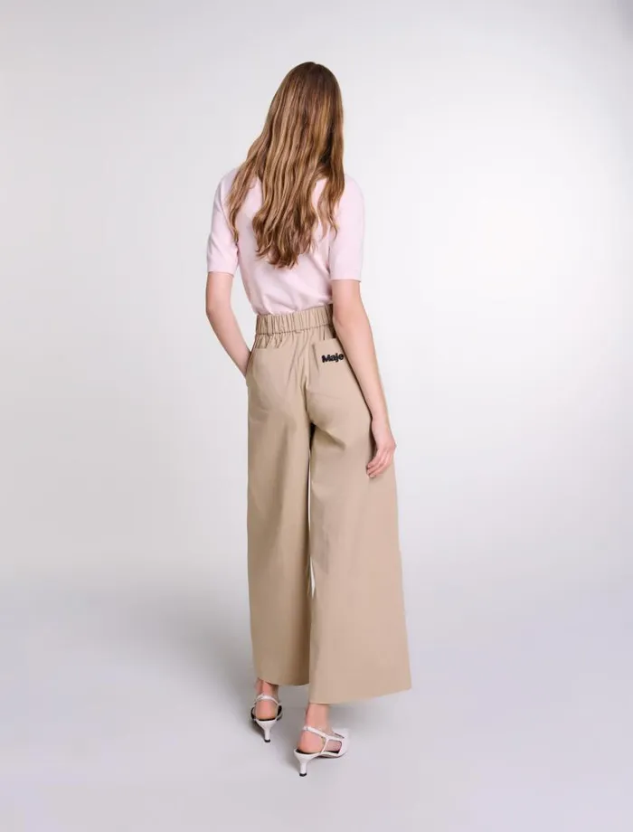 Maje Pants and Jeans Womens Wideleg Cotton Trousers Light Beige