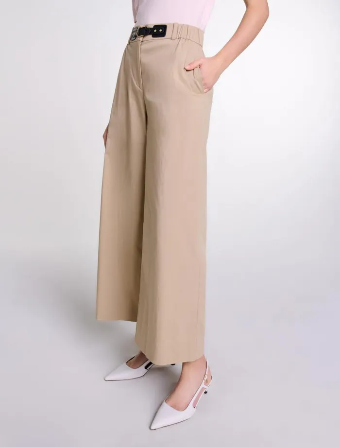 Maje Pants and Jeans Womens Wideleg Cotton Trousers Light Beige