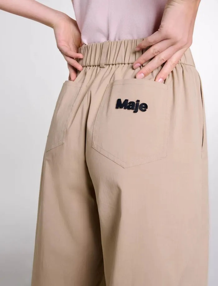 Maje Pants and Jeans Womens Wideleg Cotton Trousers Light Beige