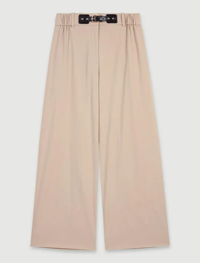 Maje Pants and Jeans Womens Wideleg Cotton Trousers Light Beige