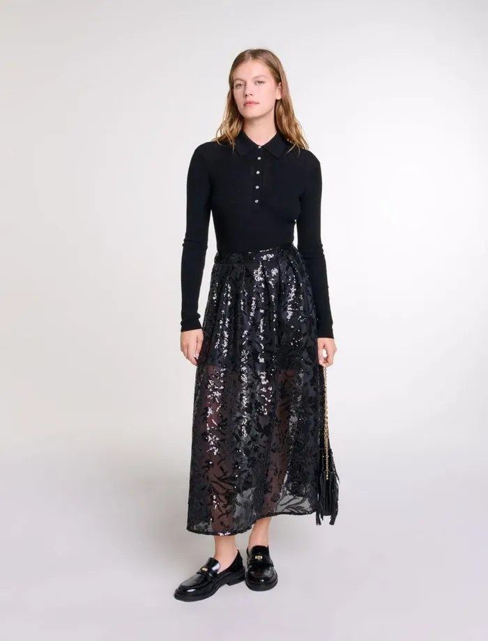 Maje Skirts and Shorts Womens Sequin Maxi Skirt Black