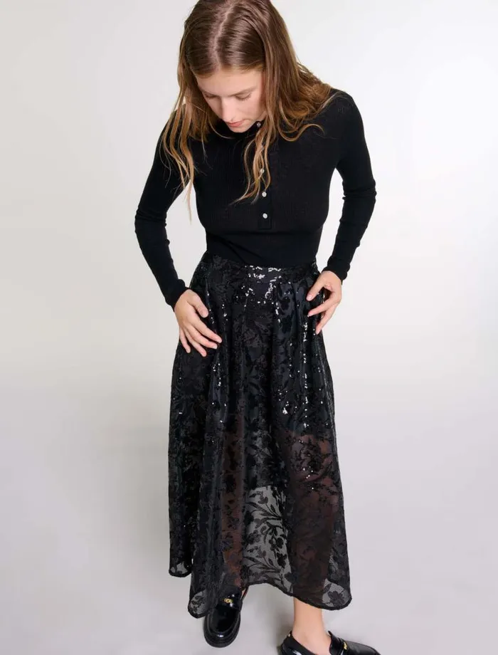 Maje Skirts and Shorts Womens Sequin Maxi Skirt Black