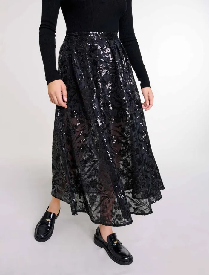 Maje Skirts and Shorts Womens Sequin Maxi Skirt Black