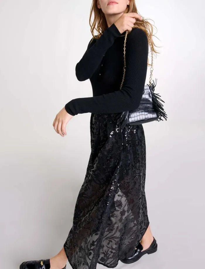 Maje Skirts and Shorts Womens Sequin Maxi Skirt Black