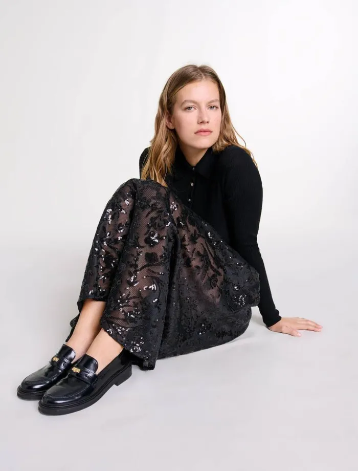 Maje Skirts and Shorts Womens Sequin Maxi Skirt Black