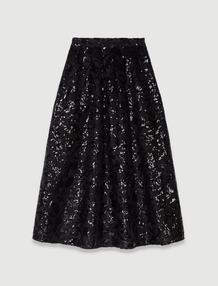 Maje Skirts and Shorts Womens Sequin Maxi Skirt Black
