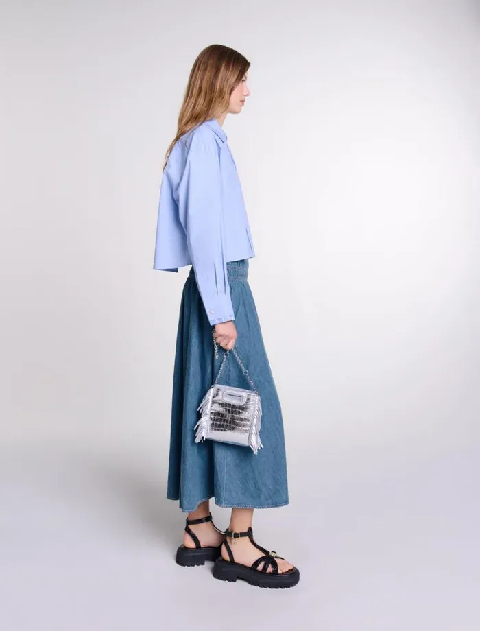 Maje Skirts and Shorts Womens Smocked Denim Skirt Blue Denim