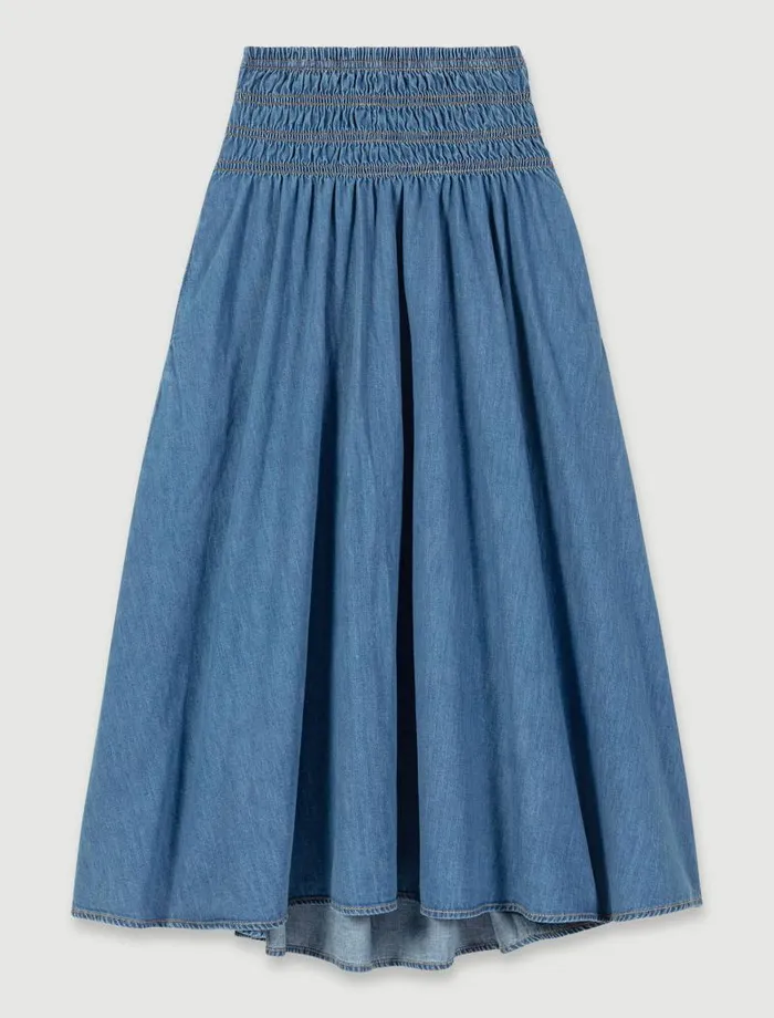 Maje Skirts and Shorts Womens Smocked Denim Skirt Blue Denim
