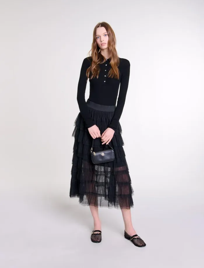 Maje Skirts and Shorts Womens Tulle Midi Skirt Black