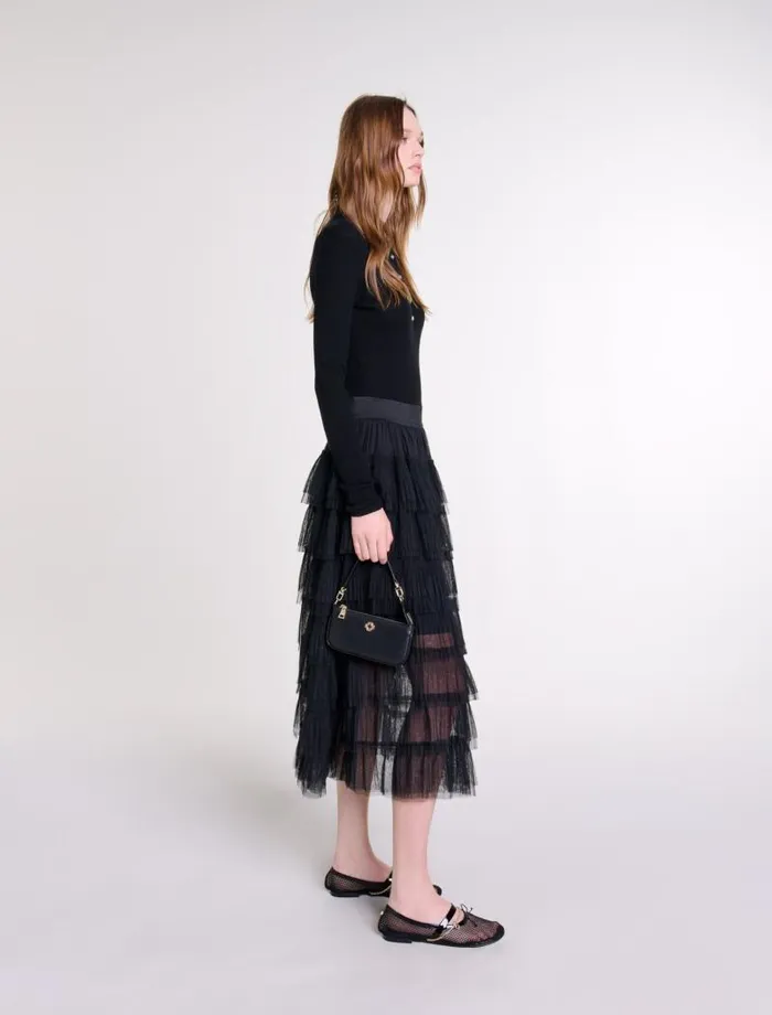 Maje Skirts and Shorts Womens Tulle Midi Skirt Black Maje Skirts and Shorts Womens Tulle Midi Skirt Black
