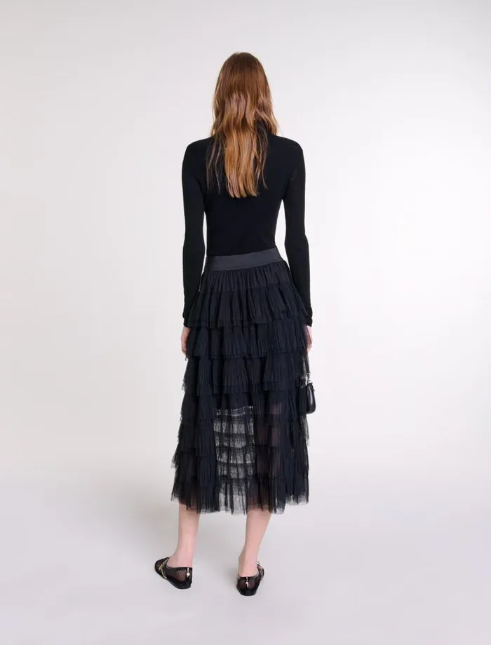 Maje Skirts and Shorts Womens Tulle Midi Skirt Black Maje Skirts and Shorts Womens Tulle Midi Skirt Black