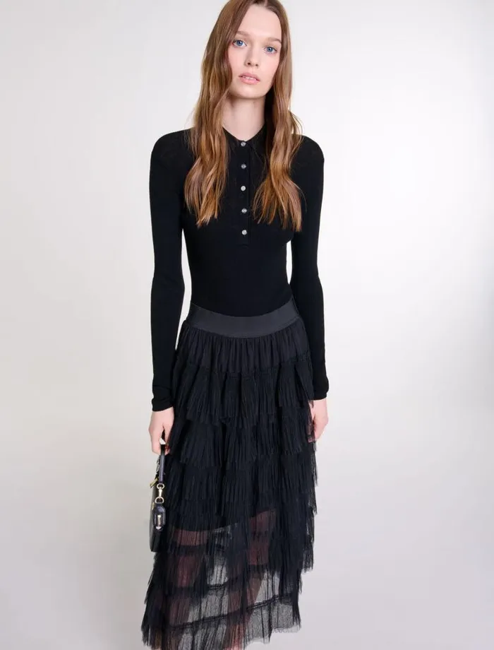 Maje Skirts and Shorts Womens Tulle Midi Skirt Black Maje Skirts and Shorts Womens Tulle Midi Skirt Black