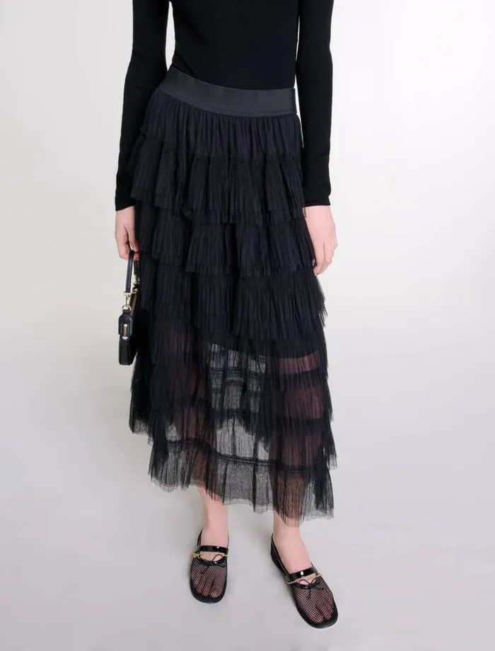 Maje Skirts and Shorts Womens Tulle Midi Skirt Black Maje Skirts and Shorts Womens Tulle Midi Skirt Black