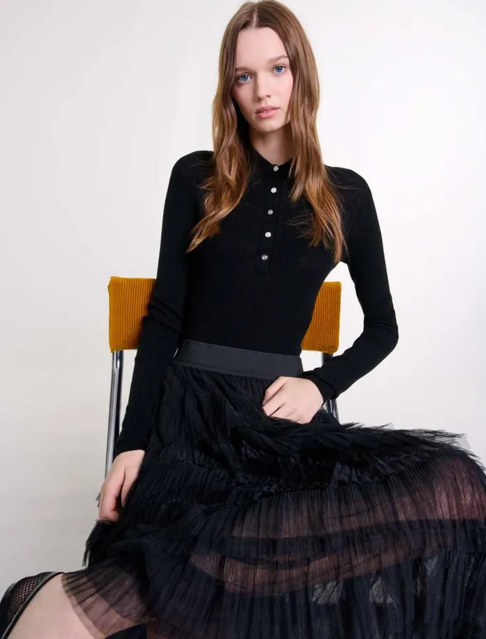 Maje Skirts and Shorts Womens Tulle Midi Skirt Black Maje Skirts and Shorts Womens Tulle Midi Skirt Black